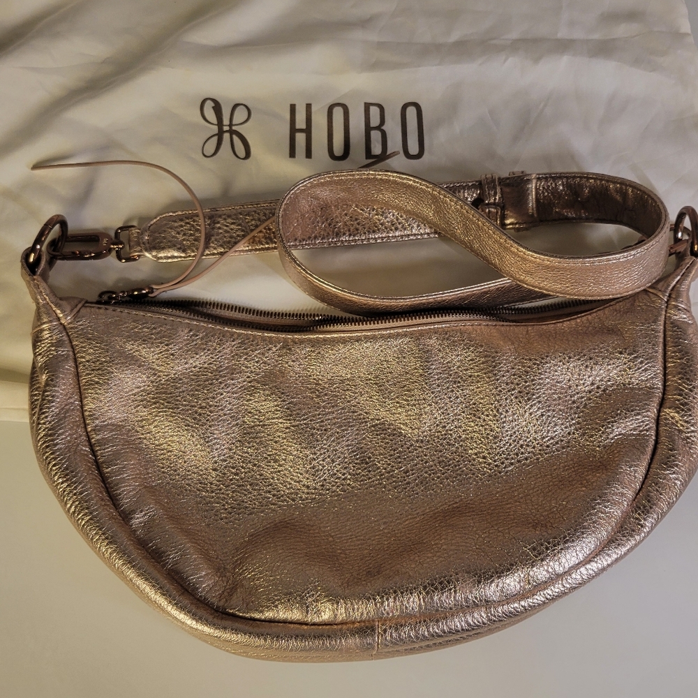 HOBO Metallic Leather Crescent Shoulder Bag With Dust Bag